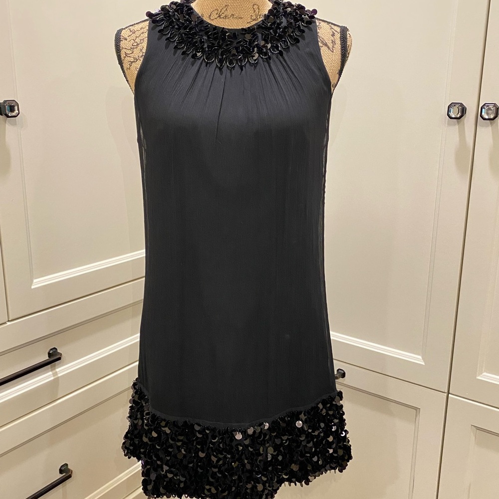 Betsey Johnson Evening Silk/Crepe with Sequins Shift Dress Size 2